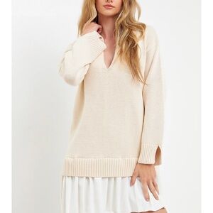 English Factory Mixed Media Pleated Dress